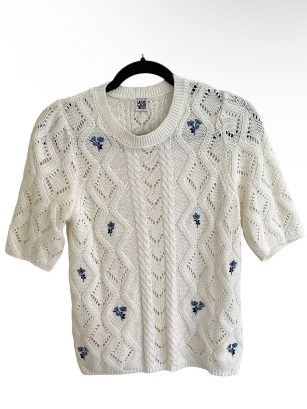 La Redoute Collections Ivory Short Sleeve Knit Floral Jumper Sweater Medium